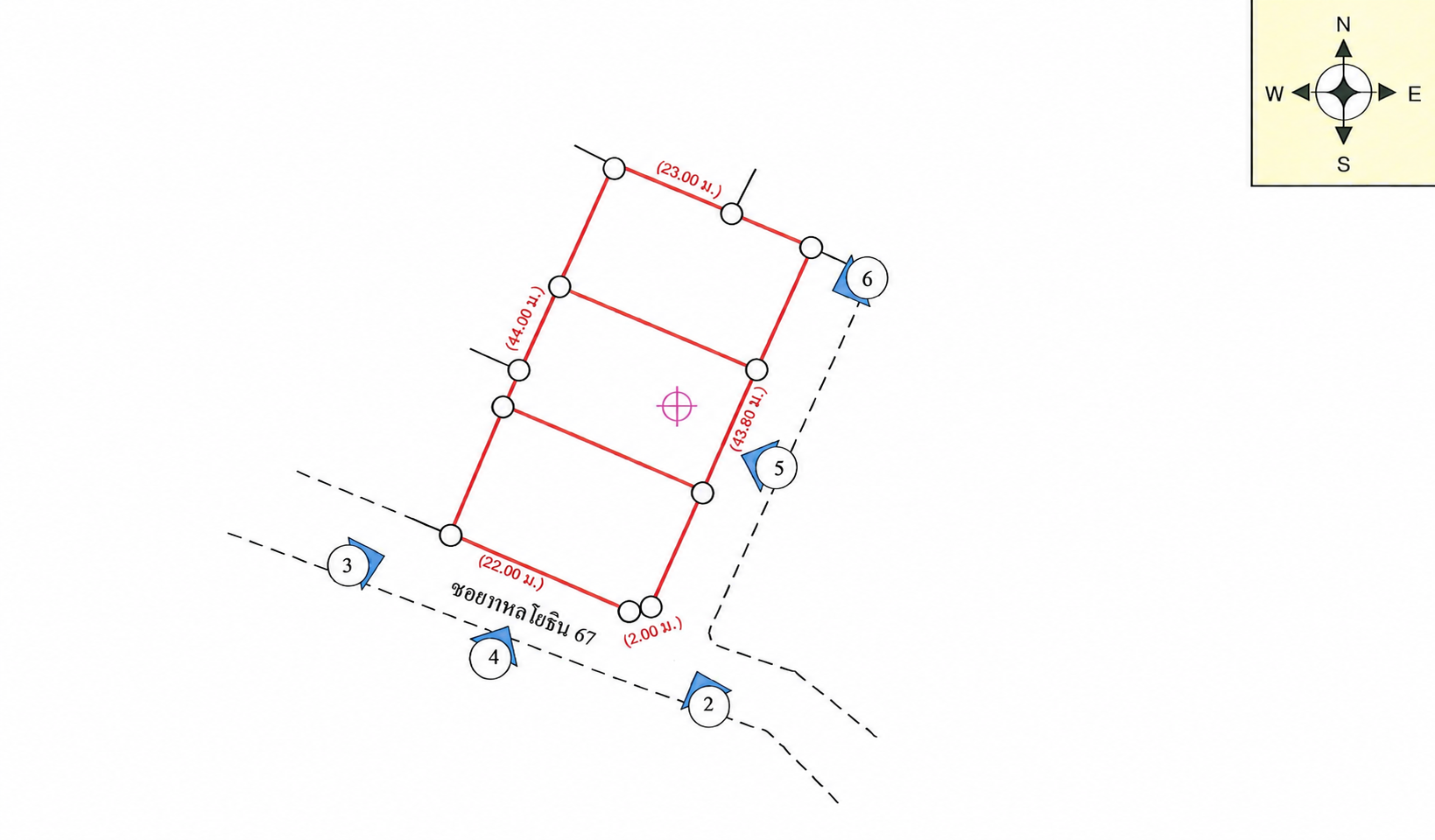 ผังที่ดินแสดงแนวซอยพหลโยธิน 67 และขนาดแนวเขต โดยไม่แสดงเลขที่ดิน